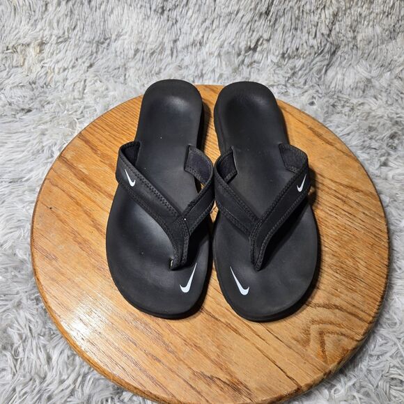 Y2K Nike Celso Girl Womens  Size 9 Thong Flip Flop Sandal Black White 314870 011 - Picture 1 of 9